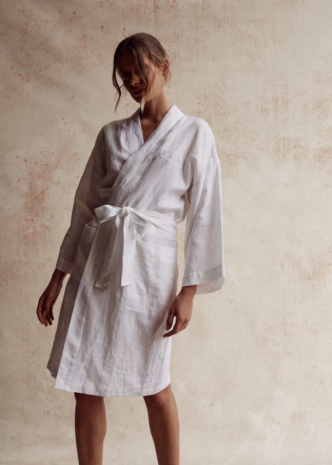 Addison French Linen Robe in Ivory