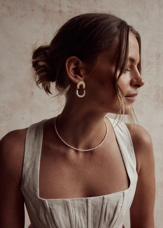 Haven Gold Arch Pearl Earrings