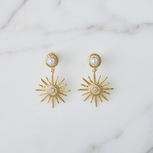 Sol Crystal and Pearl Sun Drop Earrings