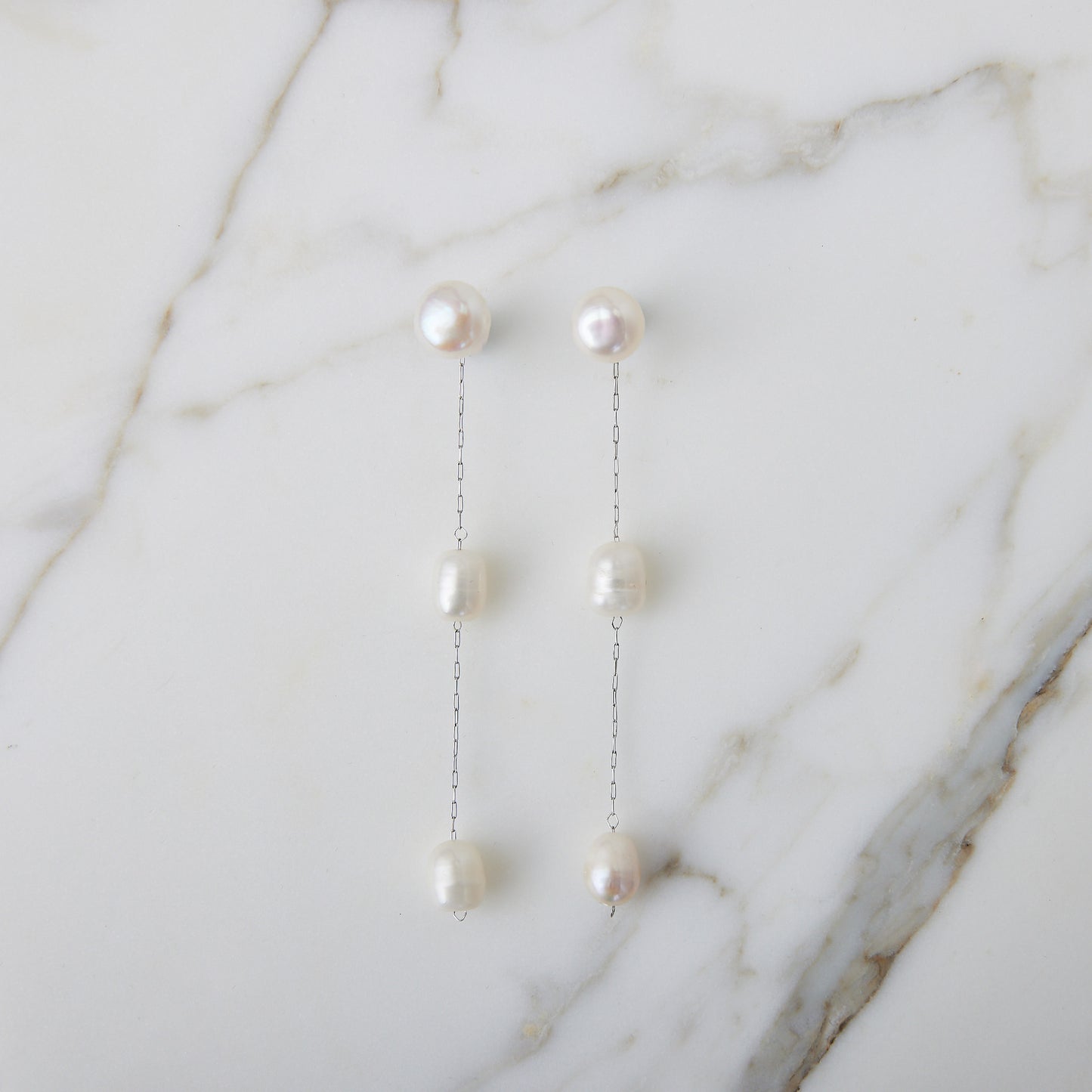 Ava 3 Pearl Chain Strand Earrings