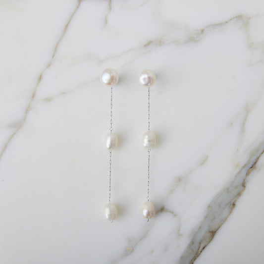 Ava 3 Pearl Chain Strand Earrings