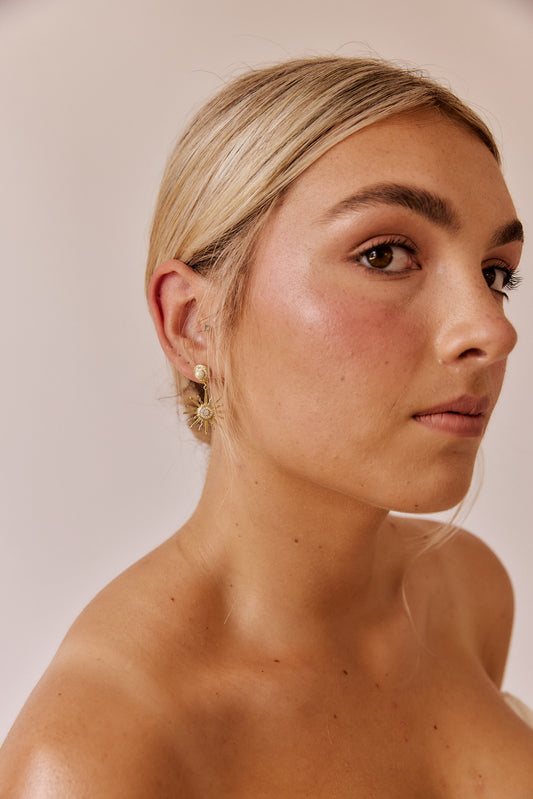 Sol Crystal and Pearl Sun Drop Earrings