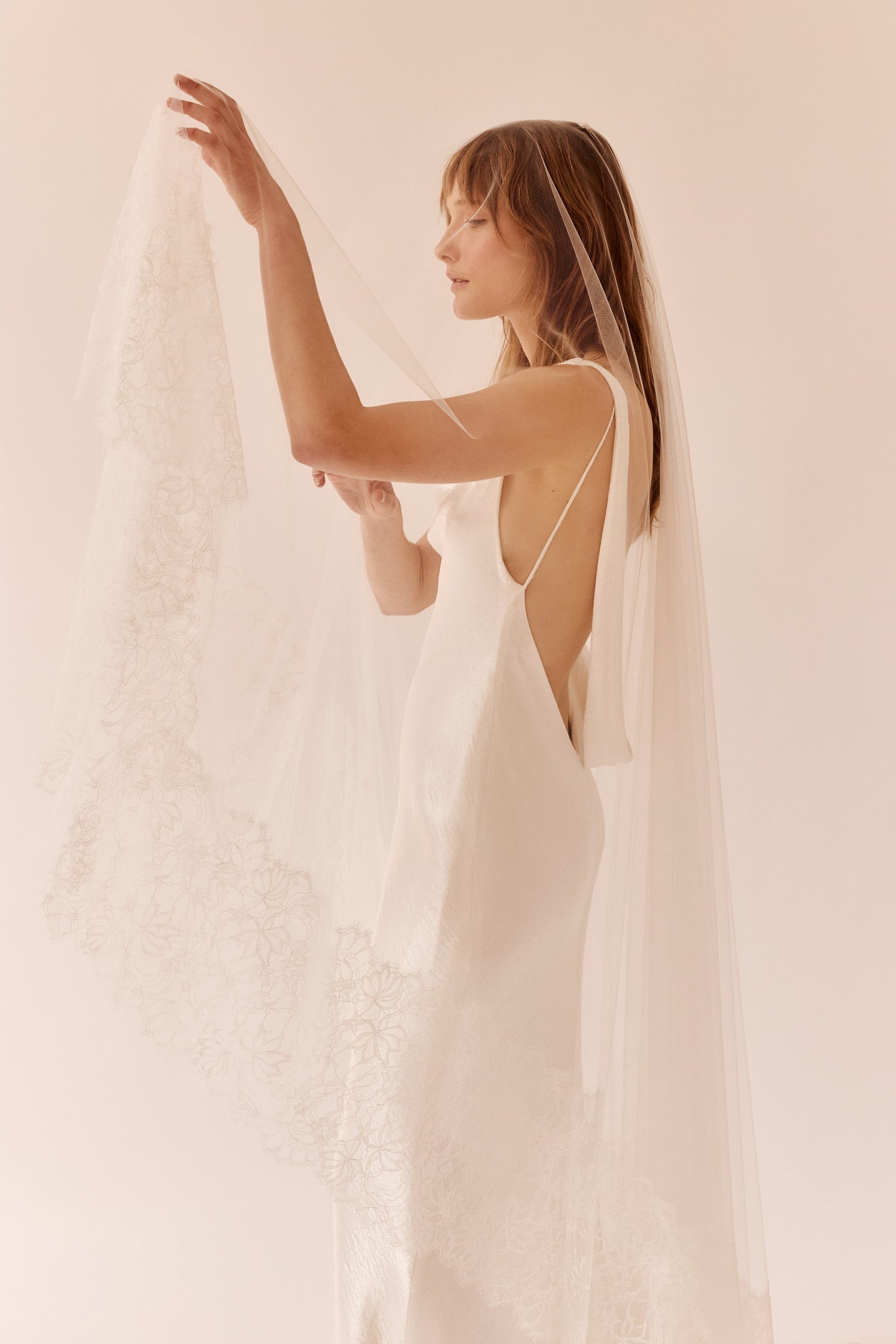 Rose Wide French Lace Tulle Drop Veil