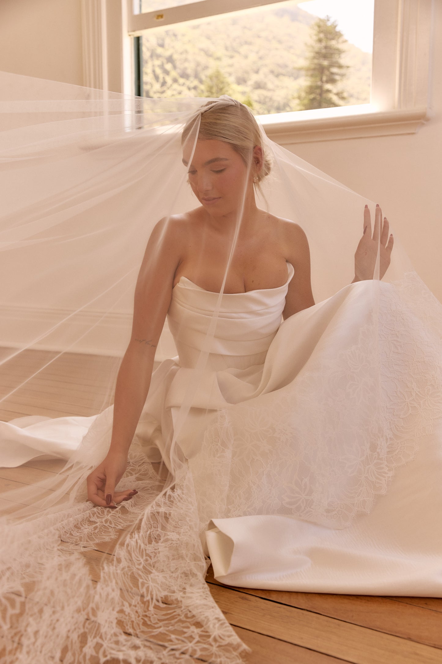 Rose Wide French Lace Tulle Drop Veil