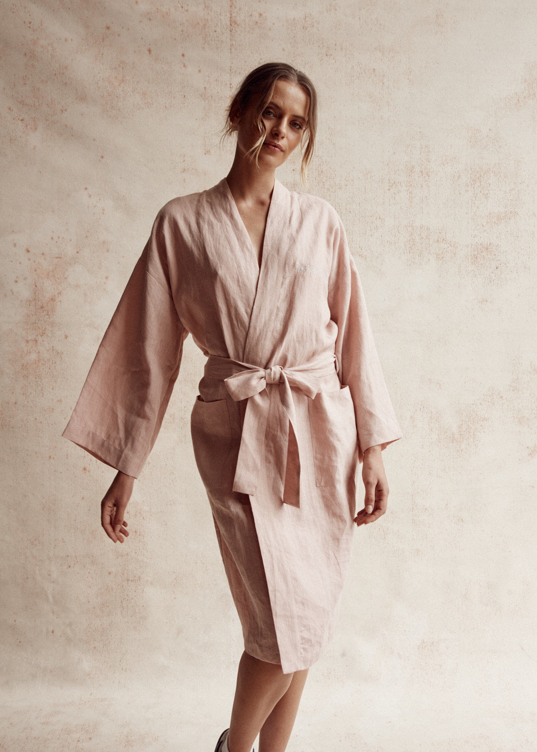 Addison French Linen Robe Dusty Rose