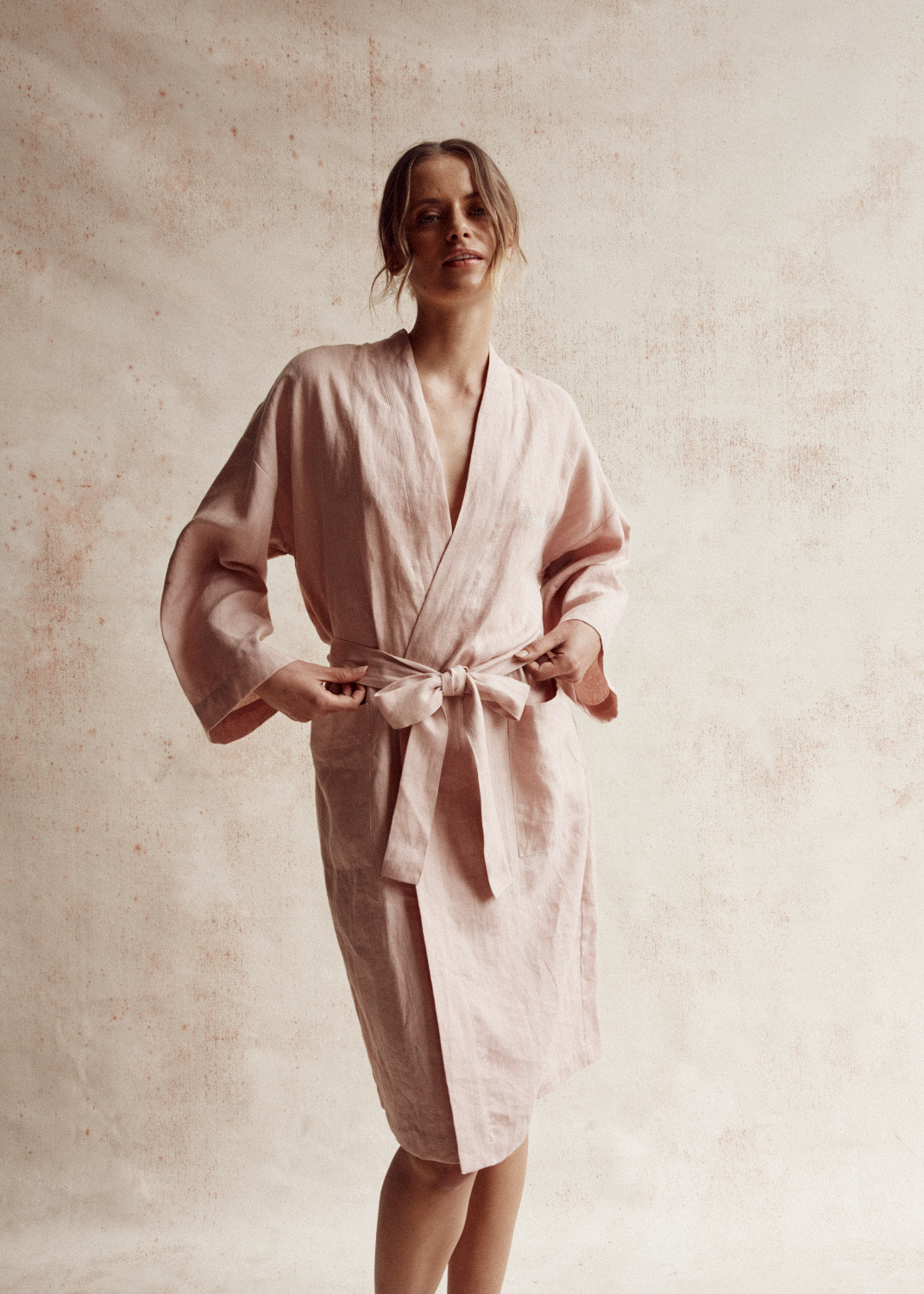 Addison French Linen Robe Dusty Rose