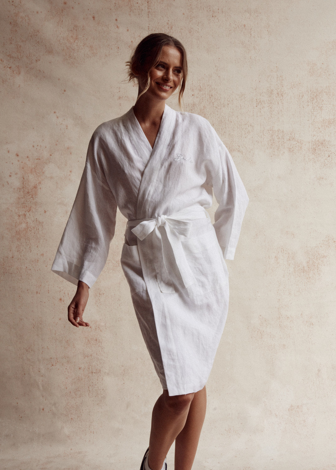 Addison French Linen Robe in Ivory