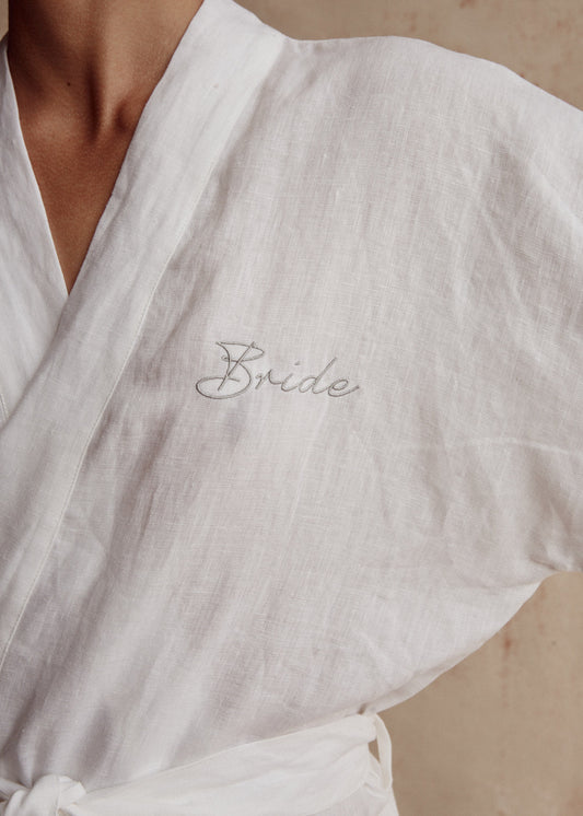 Addison French Linen Robe in Ivory
