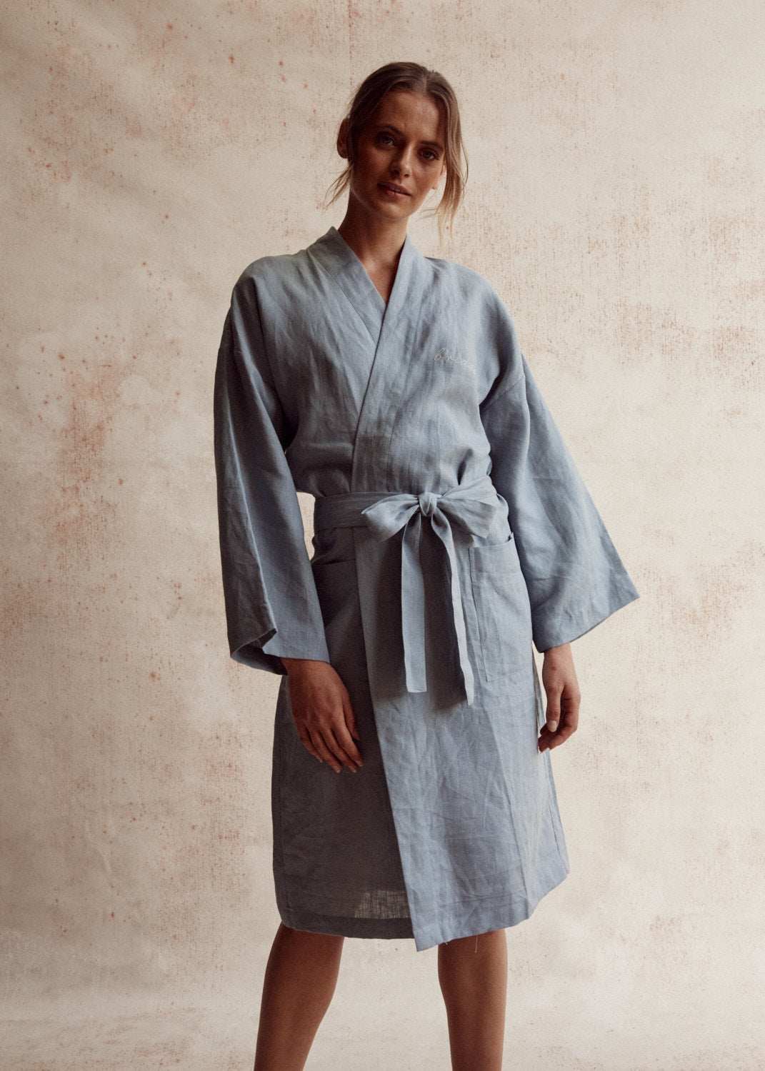 Addison French Linen Robe in Denim Blue